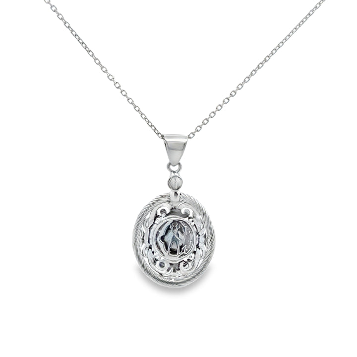 14K White Gold Pearl and Diamond Pendant Necklace