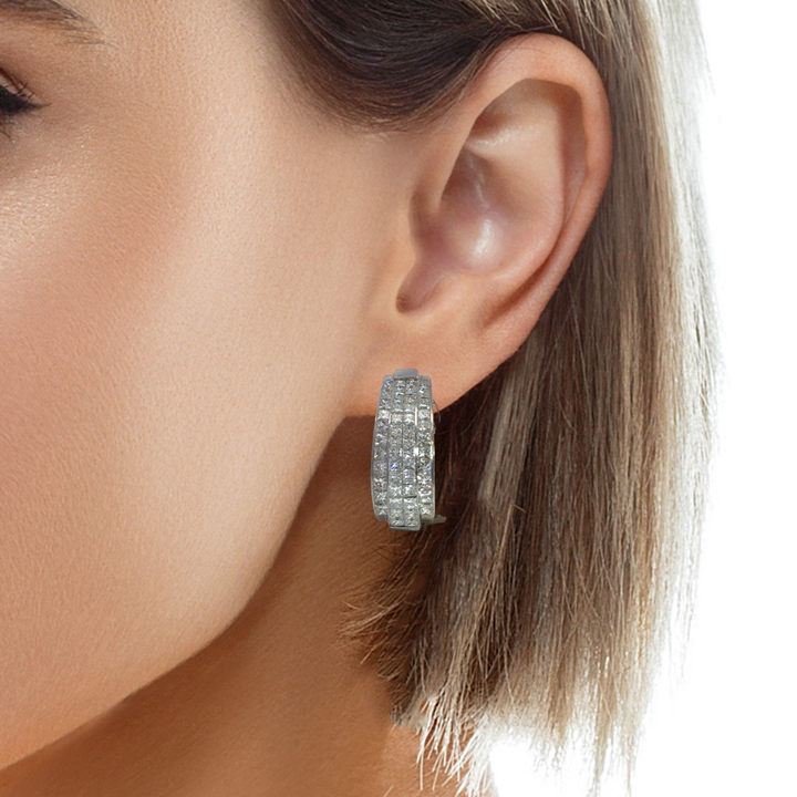 5.01 CTW Diamond Princess Cut Earrings, 18K White Gold