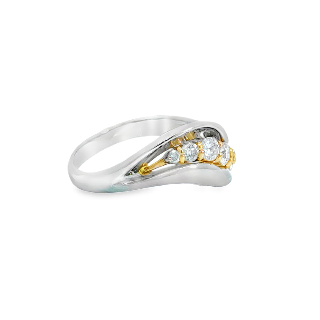 0.53ctw Diamond Curved Ring, Platinum with 18K Yellow Gold Settings