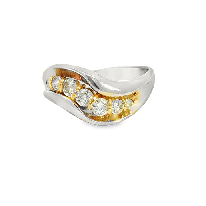 0.53ctw Diamond Curved Ring, Platinum with 18K Yellow Gold Settings