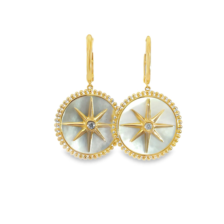 Doves 8.21 CTW Mother of Pearl & 0.07 CTW Diamond 18K Yellow Gold Drop Earrings