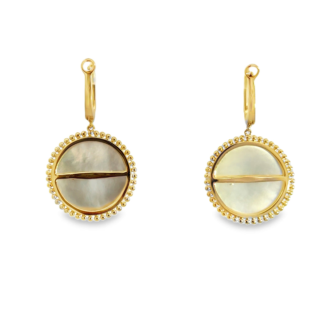 Doves 8.21 CTW Mother of Pearl & 0.07 CTW Diamond 18K Yellow Gold Drop Earrings