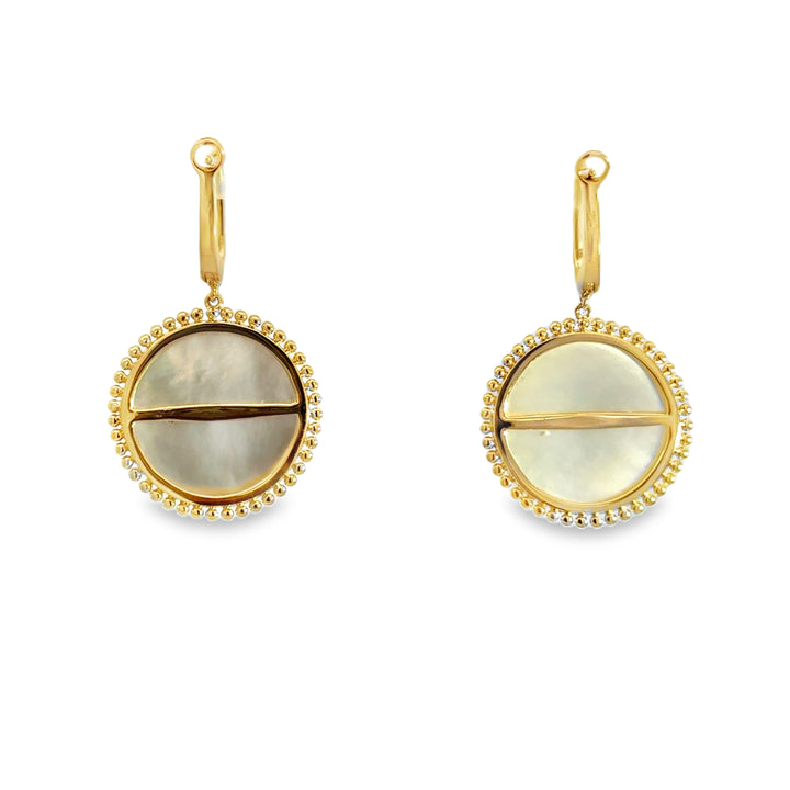 Doves 8.21 CTW Mother of Pearl & 0.07 CTW Diamond 18K Yellow Gold Drop Earrings