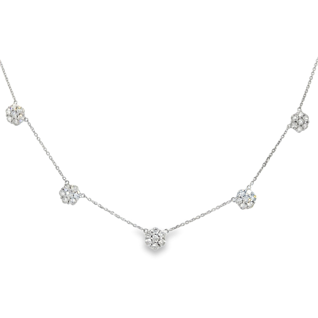 2.00 CTW Diamond Floret Station Necklace in 14K White Gold