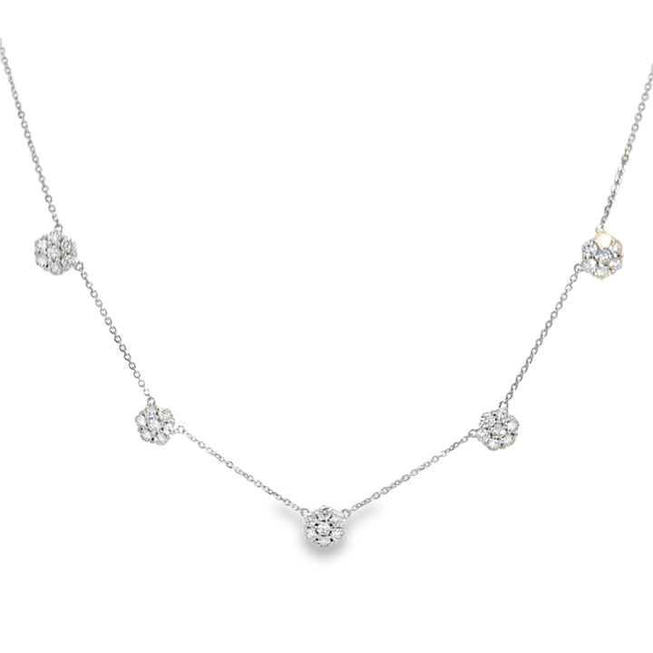 2.00 CTW Diamond Floret Station Necklace in 14K White Gold