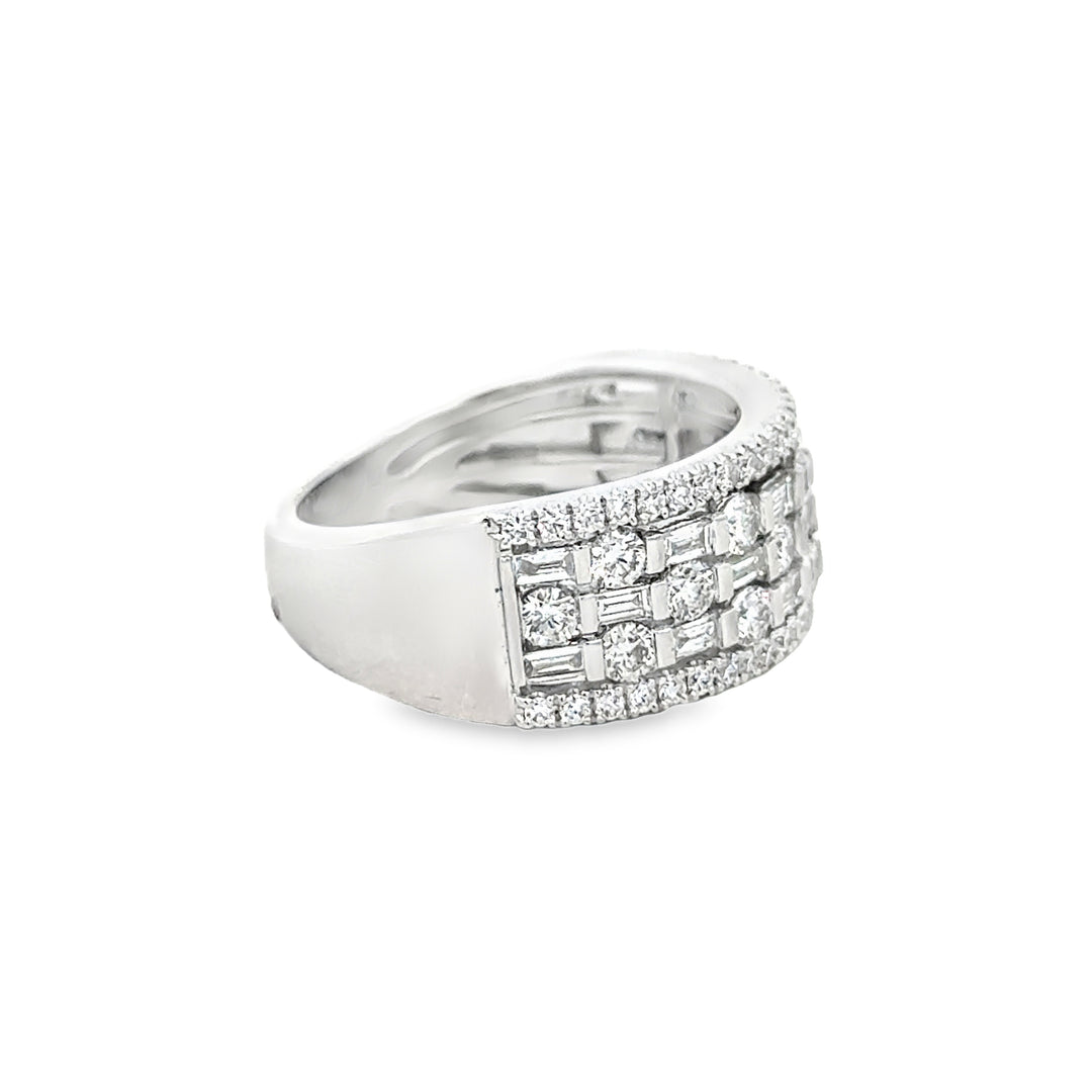 1.43 CTW Diamond Baguette and Round Wide Band Ring in 14K White Gold