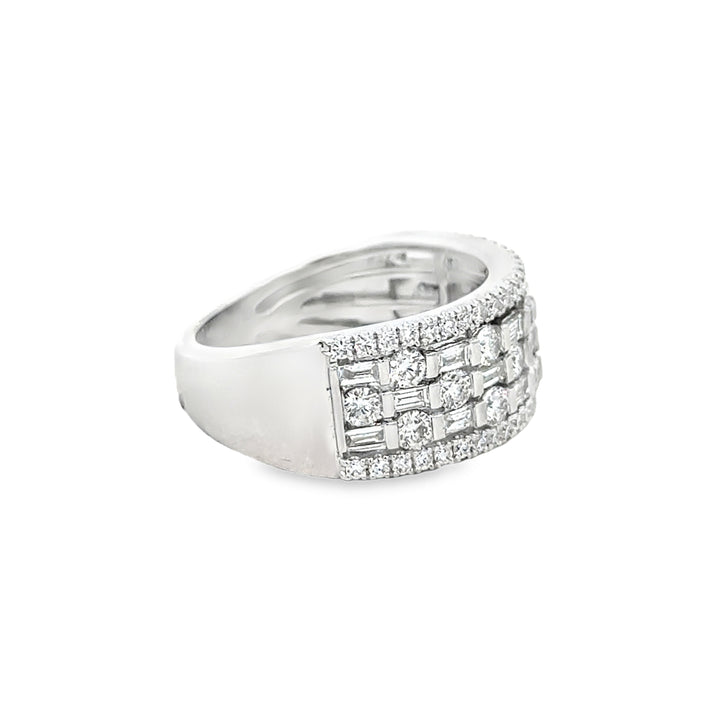 1.43 CTW Diamond Baguette and Round Wide Band Ring in 14K White Gold