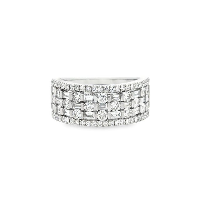 1.43 CTW Diamond Baguette and Round Wide Band Ring in 14K White Gold