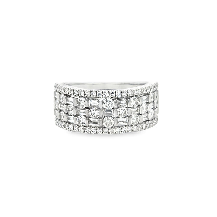 1.43 CTW Diamond Baguette and Round Wide Band Ring in 14K White Gold
