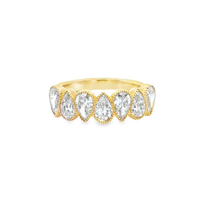 1.68 CTW Pear Shape Diamond Band Ring with Milgrain Detail in 14K Yellow Gold