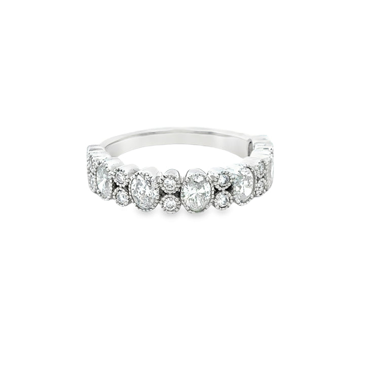 1.20 CTW Oval and Round Diamond Band Ring in 14K White Gold