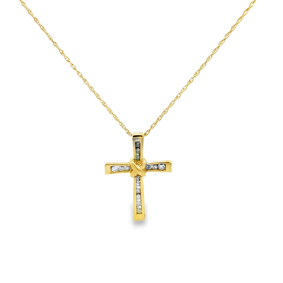 0.22 CTW Diamond 10K & 14K Yellow Gold Cross Pendant Necklace
