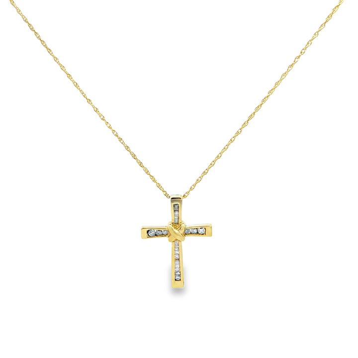 0.22 CTW Diamond 10K & 14K Yellow Gold Cross Pendant Necklace