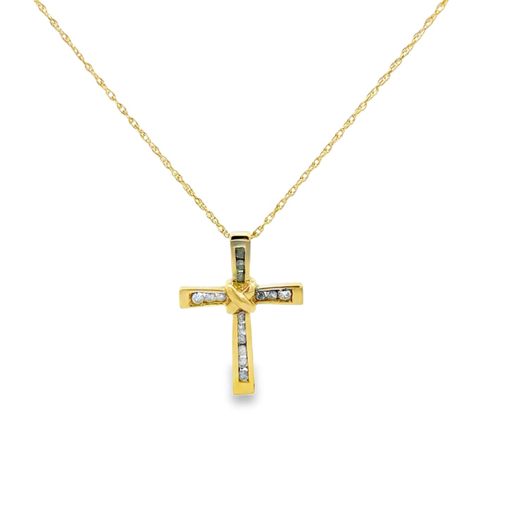 0.22 CTW Diamond 10K & 14K Yellow Gold Cross Pendant Necklace