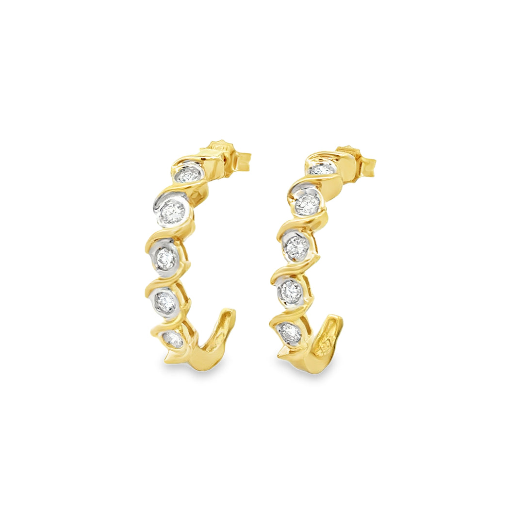 1.00 CTW Diamond 14K Yellow Gold Large Half Hoop Earrings