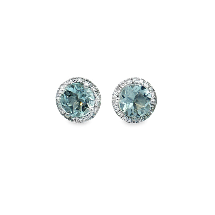 1.43 CTW Aquamarine &amp; 0.15 CTW Diamond Halo 14K White Gold Stud Earrings