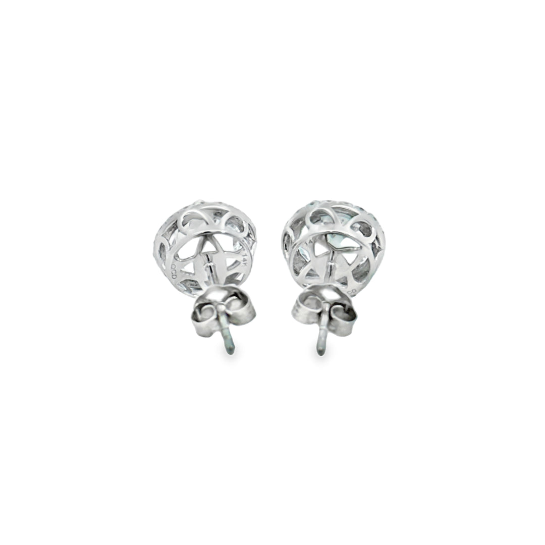 1.43 CTW Aquamarine &amp; 0.15 CTW Diamond Halo 14K White Gold Stud Earrings