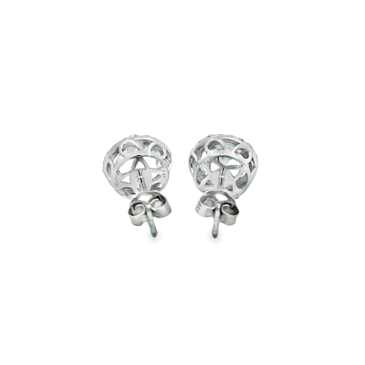 1.43 CTW Aquamarine &amp; 0.15 CTW Diamond Halo 14K White Gold Stud Earrings