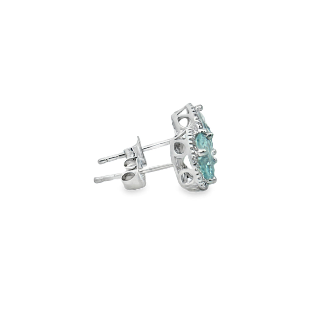 1.43 CTW Aquamarine &amp; 0.15 CTW Diamond Halo 14K White Gold Stud Earrings