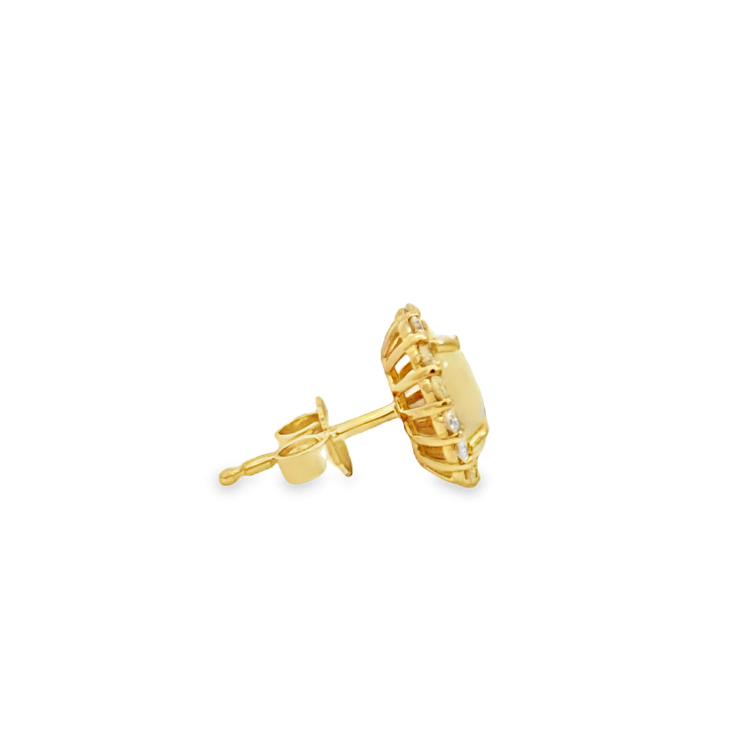 1.44 CTW Opal & 0.52 CTW Diamond Halo 14K Yellow Gold Oval Stud Earrings