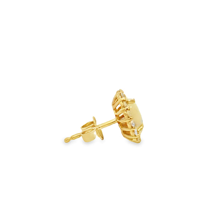 1.44 CTW Opal & 0.52 CTW Diamond Halo 14K Yellow Gold Oval Stud Earrings