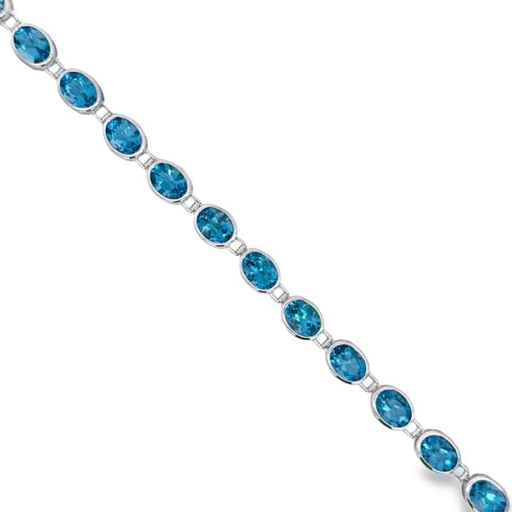 23.49 CTW Blue Topaz Oval 14K White Gold Bracelet