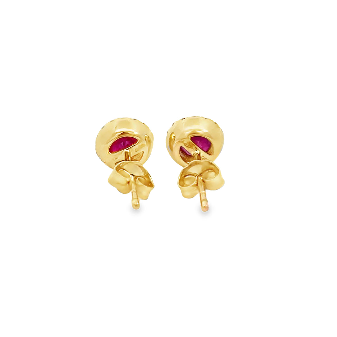 0.68 CTW Ruby &amp; 0.10 CTW Diamond Halo 14K Yellow Gold Stud Earrings