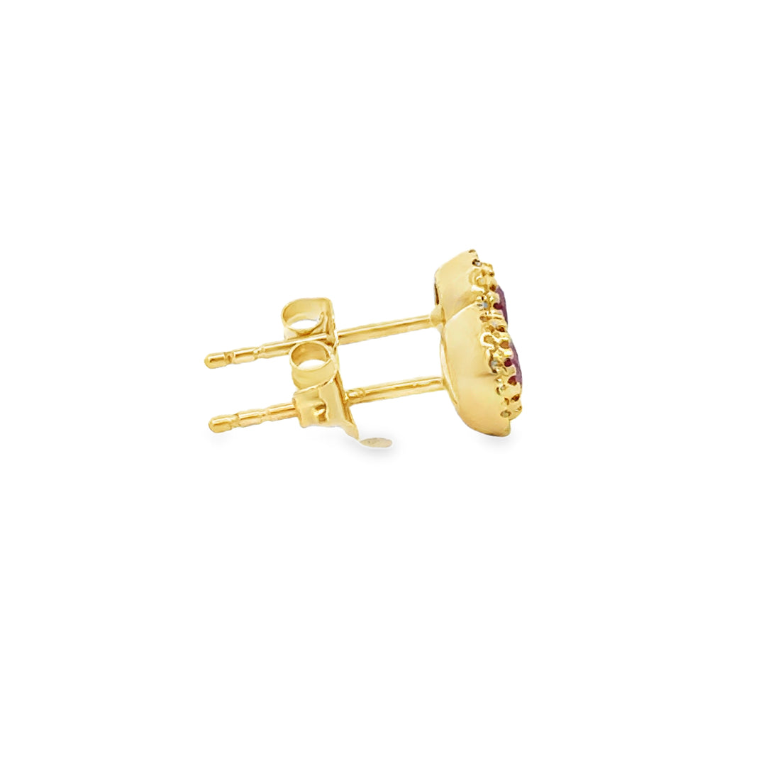 0.68 CTW Ruby &amp; 0.10 CTW Diamond Halo 14K Yellow Gold Stud Earrings
