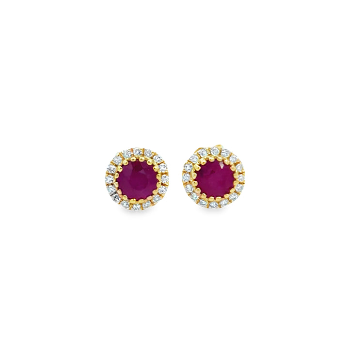 0.68 CTW Ruby &amp; 0.10 CTW Diamond Halo 14K Yellow Gold Stud Earrings