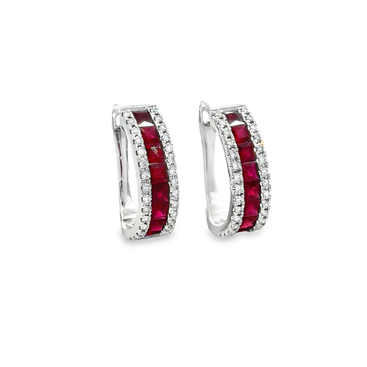 2.58 CTW Ruby &amp; 0.46 CTW Diamond Princess Cut Earrings in 14K White Gold