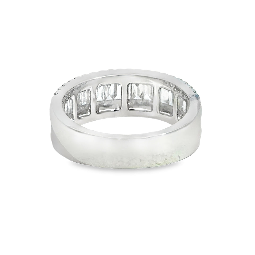 1.02 CTW Diamond Baguette &amp; Round 18K White Gold Wide Band