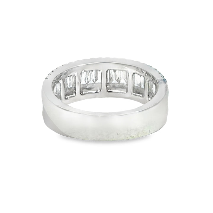 1.02 CTW Diamond Baguette &amp; Round 18K White Gold Wide Band