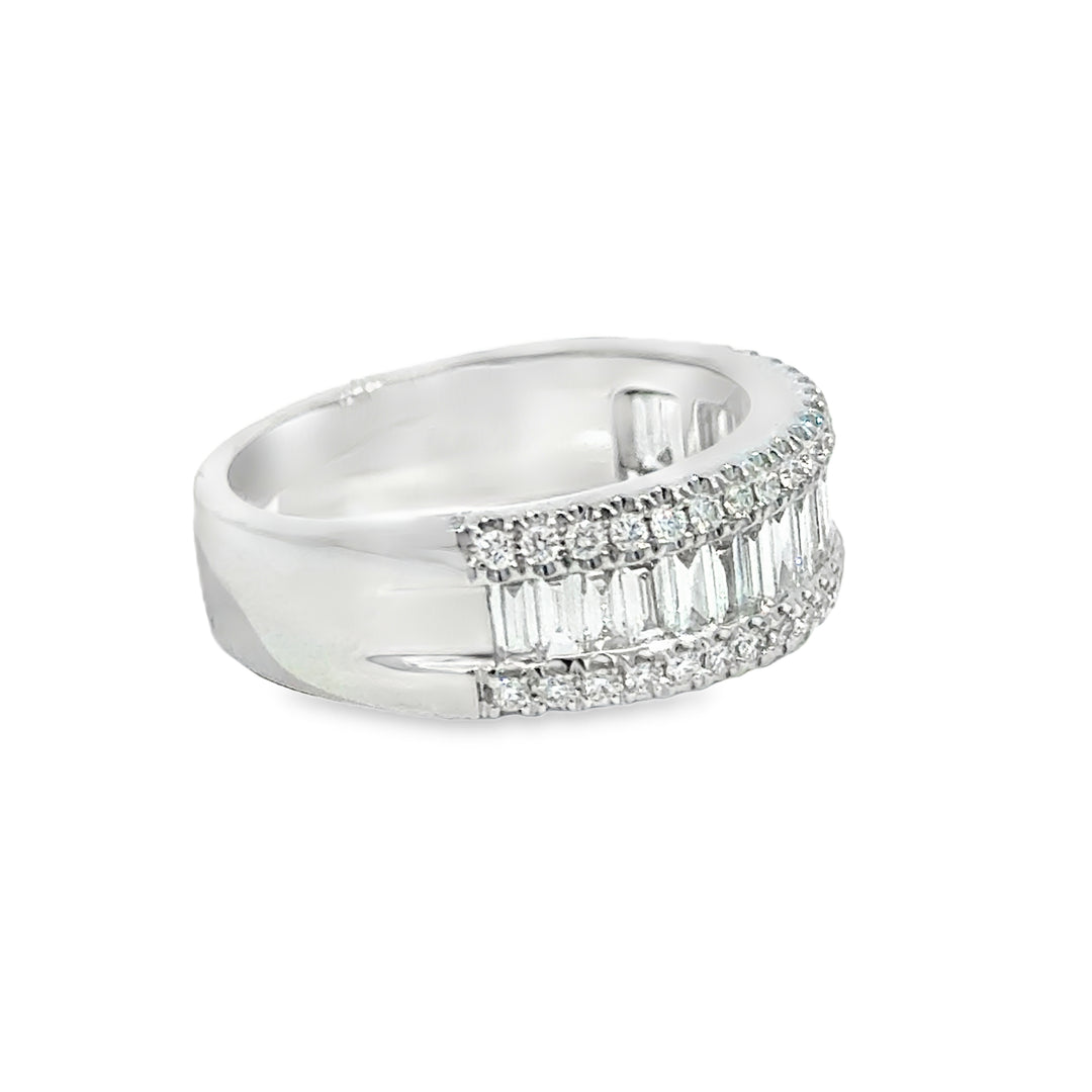 1.02 CTW Diamond Baguette &amp; Round 18K White Gold Wide Band