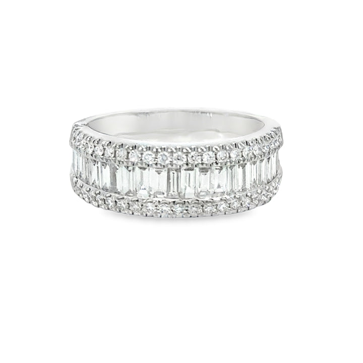 1.02 CTW Diamond Baguette &amp; Round 18K White Gold Wide Band