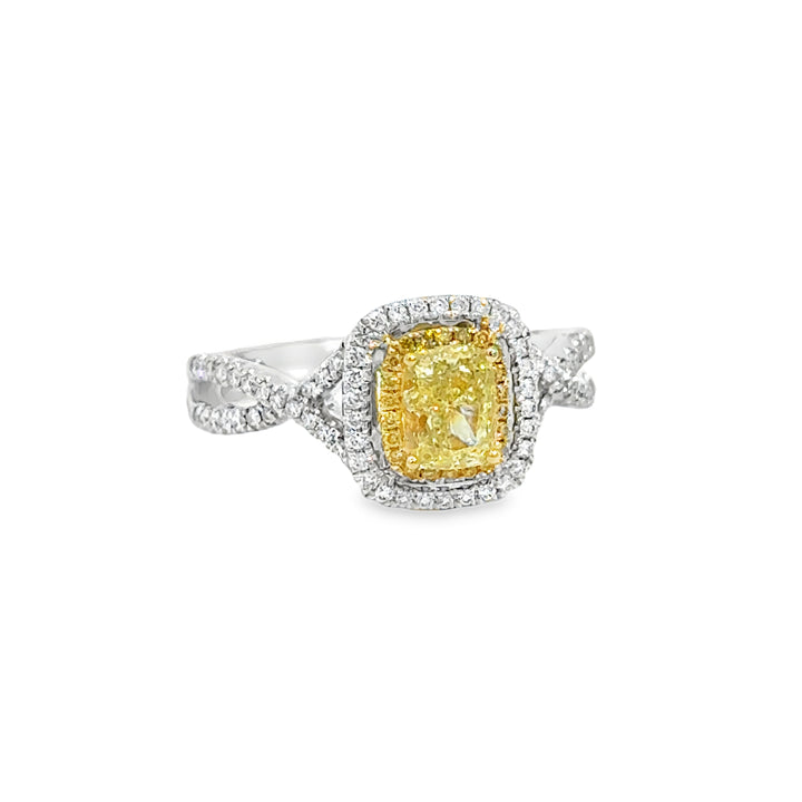 0.90 CT Yellow Diamond & 0.33 CTW Diamond Engagement Ring