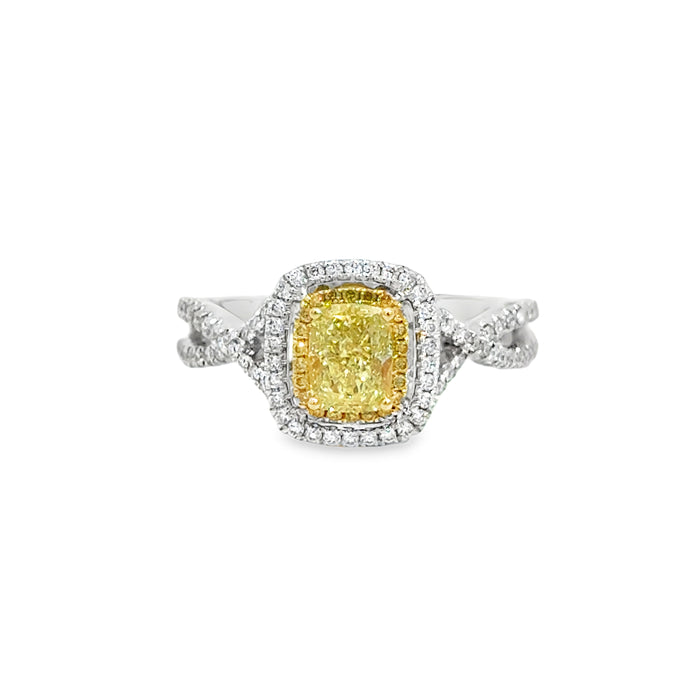 0.90 CT Yellow Diamond & 0.33 CTW Diamond Engagement Ring