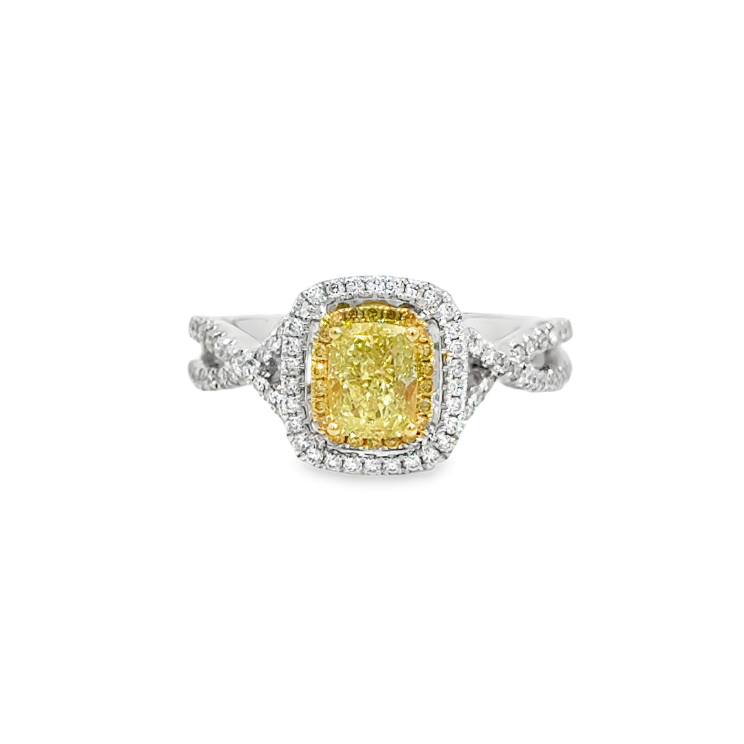 0.90 CT Yellow Diamond &amp; 0.33 CTW Diamond Ring