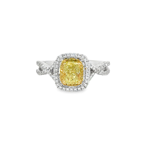 0.90 CT Yellow Diamond & 0.33 CTW Diamond Ring