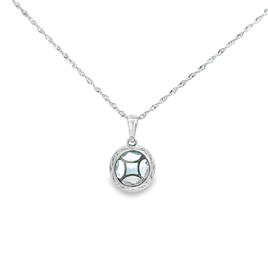 1.30 CT Aquamarine &amp; 0.08 CTW Diamond Halo 14K White Gold Pendant Necklace
