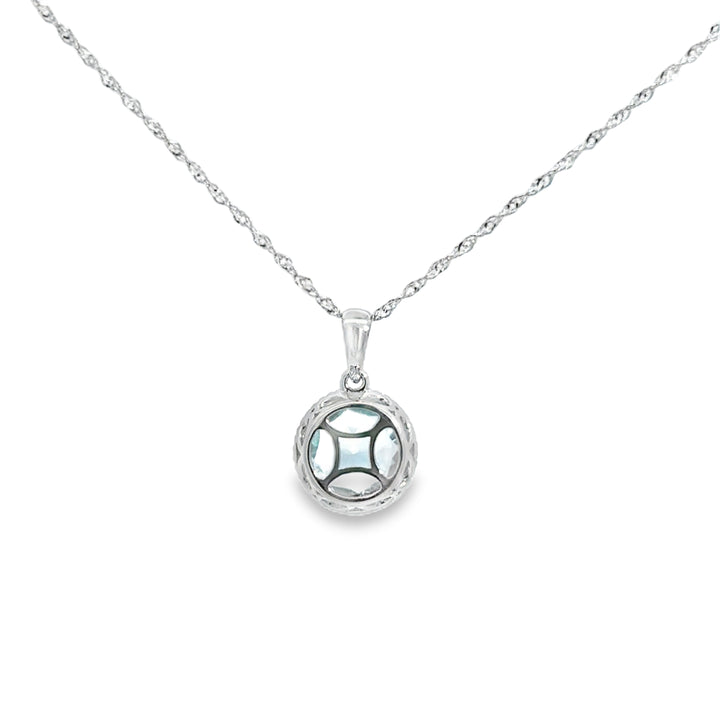 1.30 CT Aquamarine &amp; 0.08 CTW Diamond Halo 14K White Gold Pendant Necklace