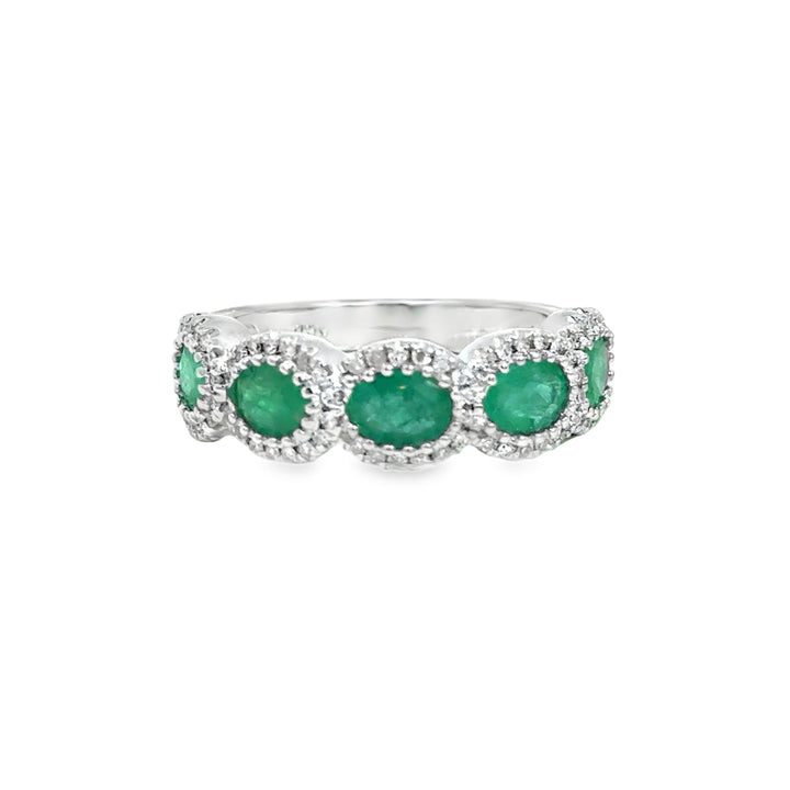1.50 CTW Oval Emerald &amp; 0.17 CTW Diamond 14K White Gold Ring