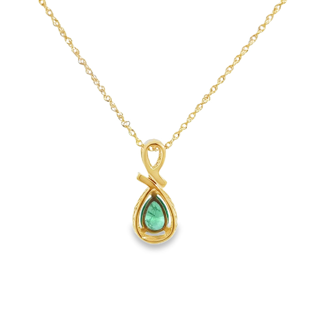 0.62 CT Pear-Shape Emerald &amp; 0.16 CTW Diamond Pendant Necklace