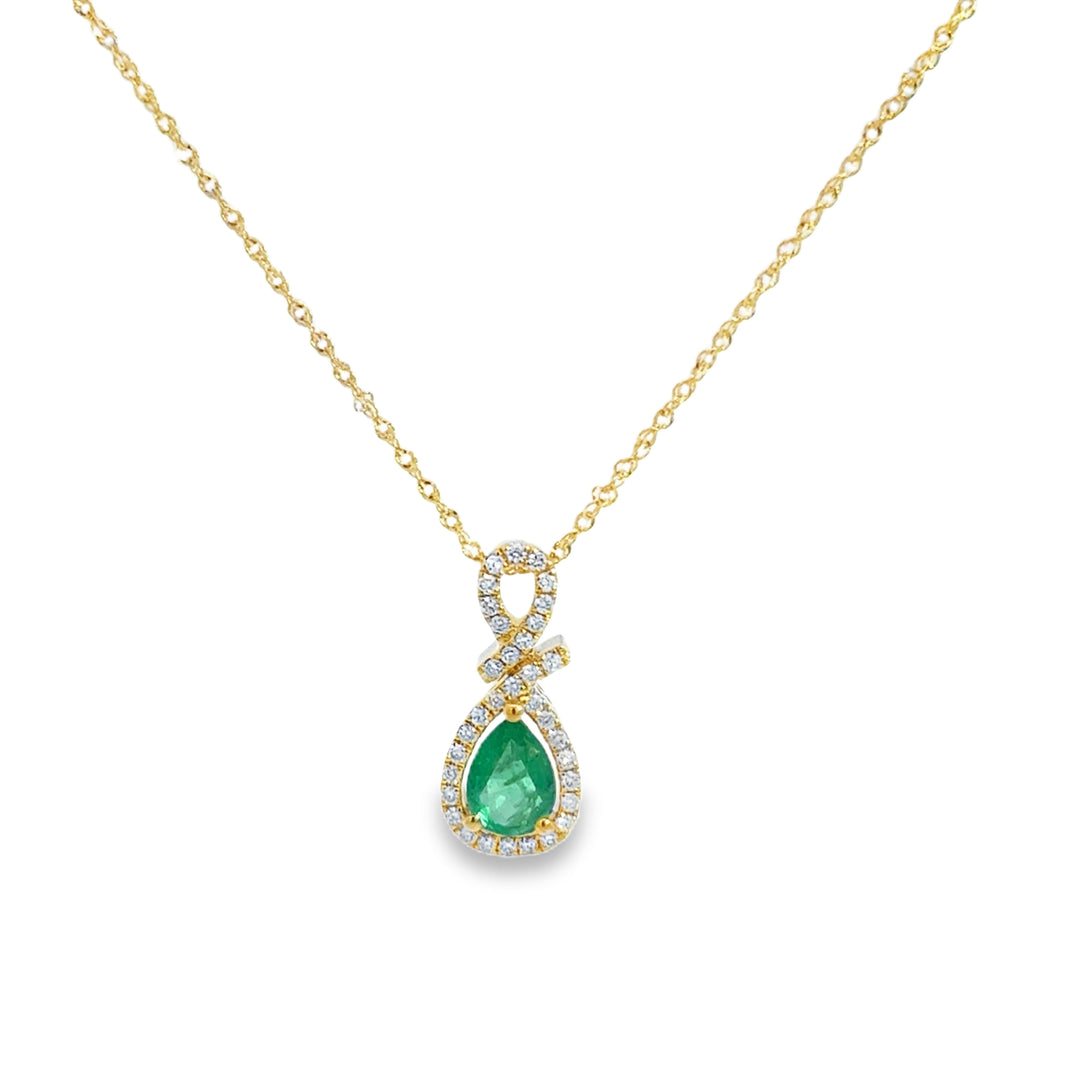 0.62 CT Pear-Shape Emerald &amp; 0.16 CTW Diamond Pendant Necklace
