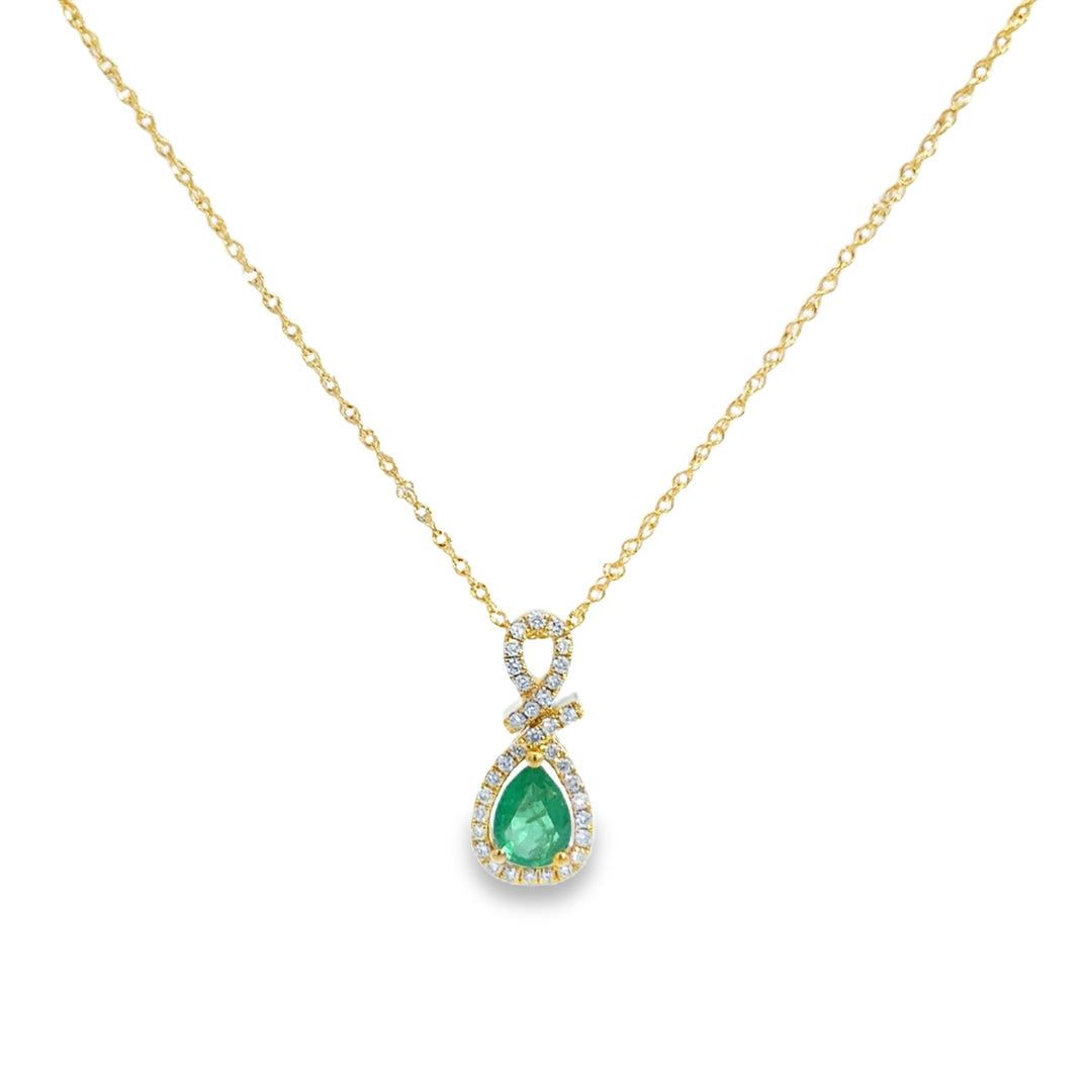 0.62 CT Pear-Shape Emerald &amp; 0.16 CTW Diamond Pendant Necklace