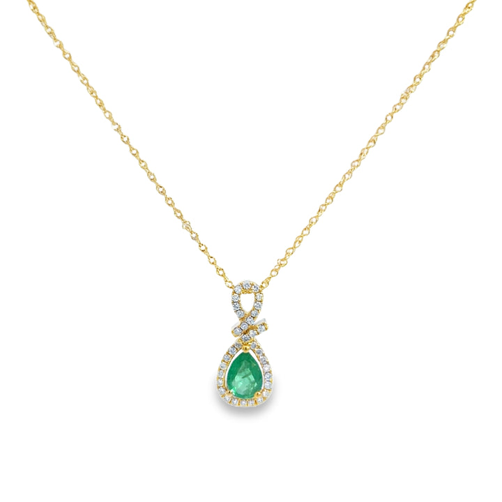 0.62 CT Pear-Shape Emerald &amp; 0.16 CTW Diamond Pendant Necklace