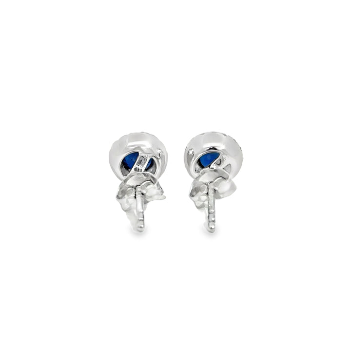 0.68 CTW Sapphire &amp; 0.10 CTW Diamond 14K White Gold Round Halo Stud Earrings