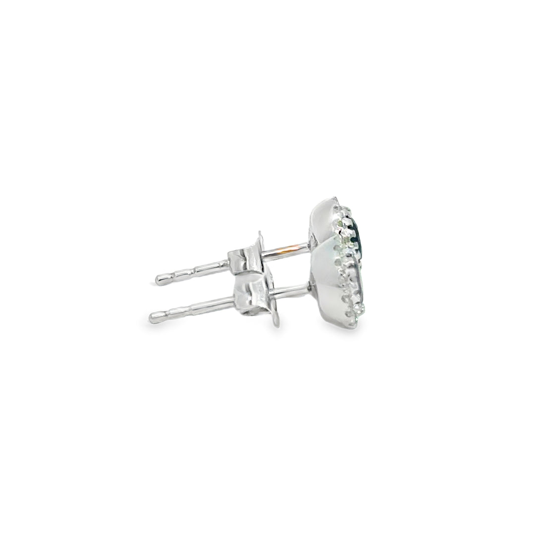 0.68 CTW Sapphire &amp; 0.10 CTW Diamond 14K White Gold Round Halo Stud Earrings
