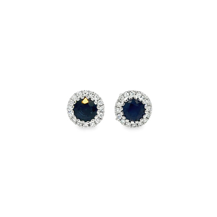 0.68 CTW Sapphire &amp; 0.10 CTW Diamond 14K White Gold Round Halo Stud Earrings