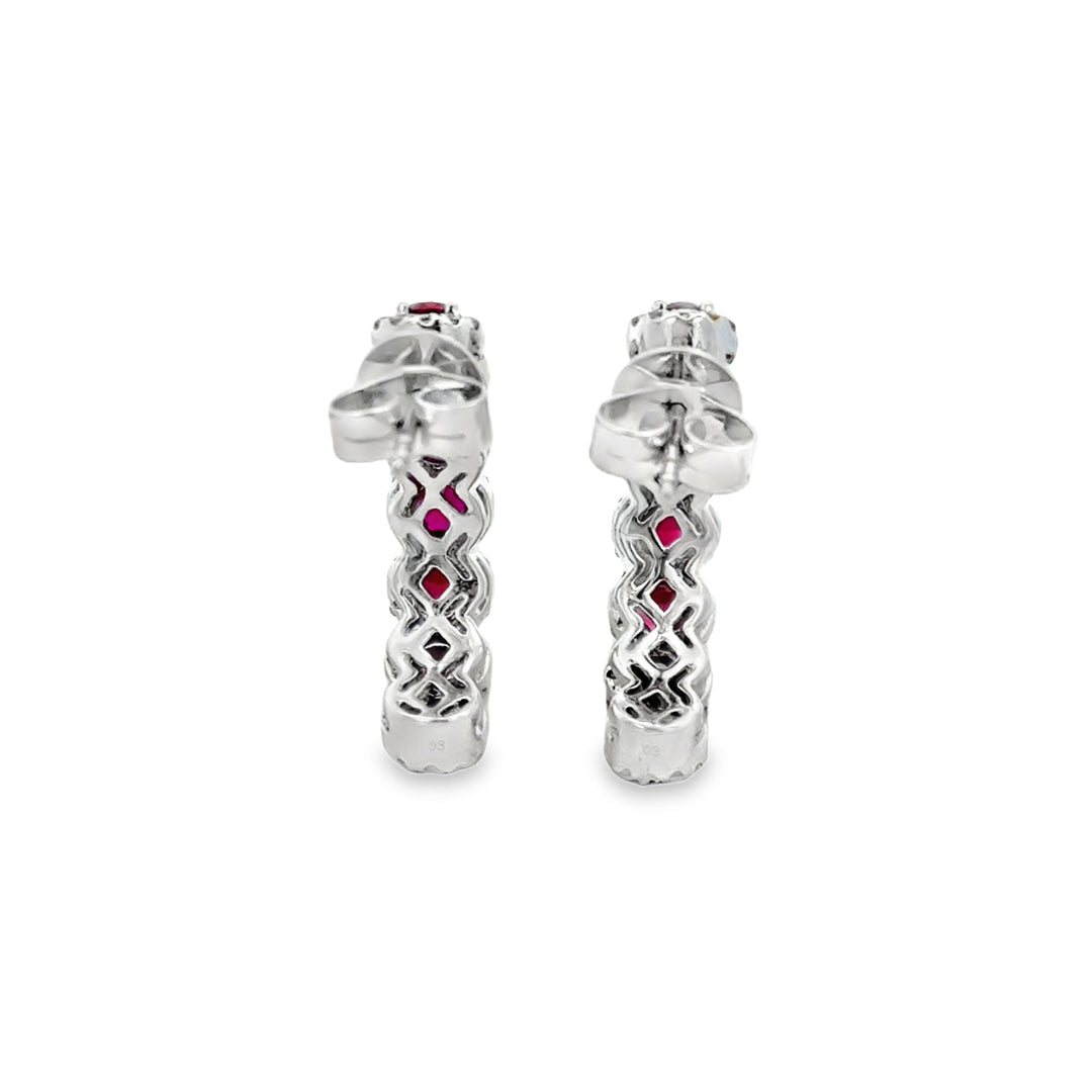 1.81 CTW Ruby & 0.48 CTW Diamond 14K White Gold Half Hoop Earrings