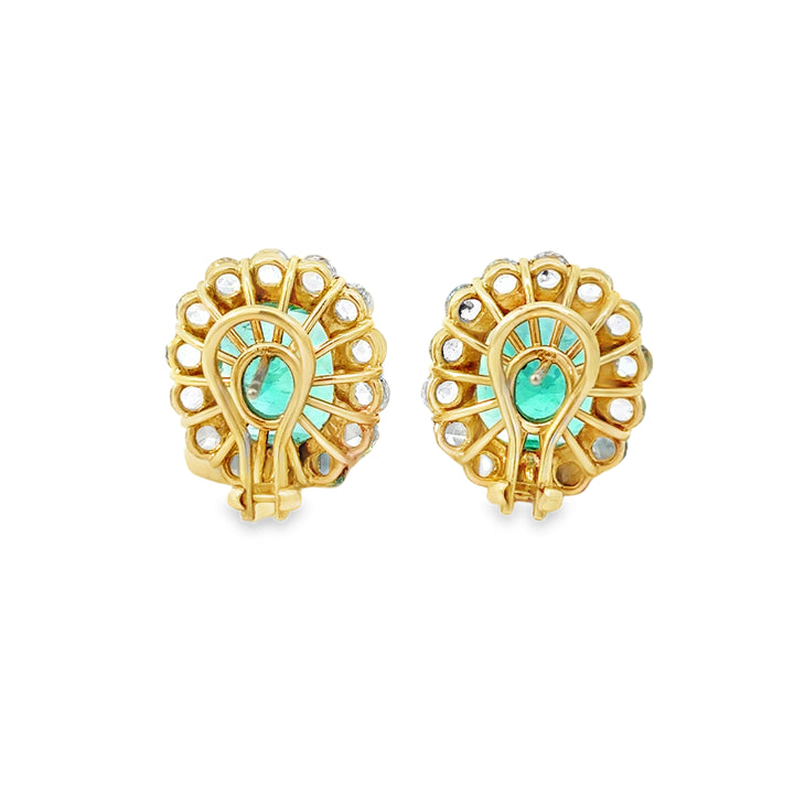 10.33 CTW Emerald 3.32 CTW Diamond 18K Yellow Gold Stud Earrings
